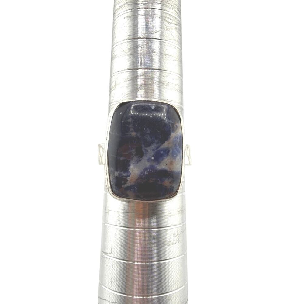 Large Rectangular Cushion Cut Sodalite Sterling Silver Artisan Ring Size 8 5